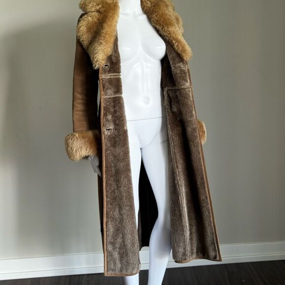 VTG 70’s Penny Lane Almost Famous Suede Shearling Wrap Trench Coat - Picture 7 of 10